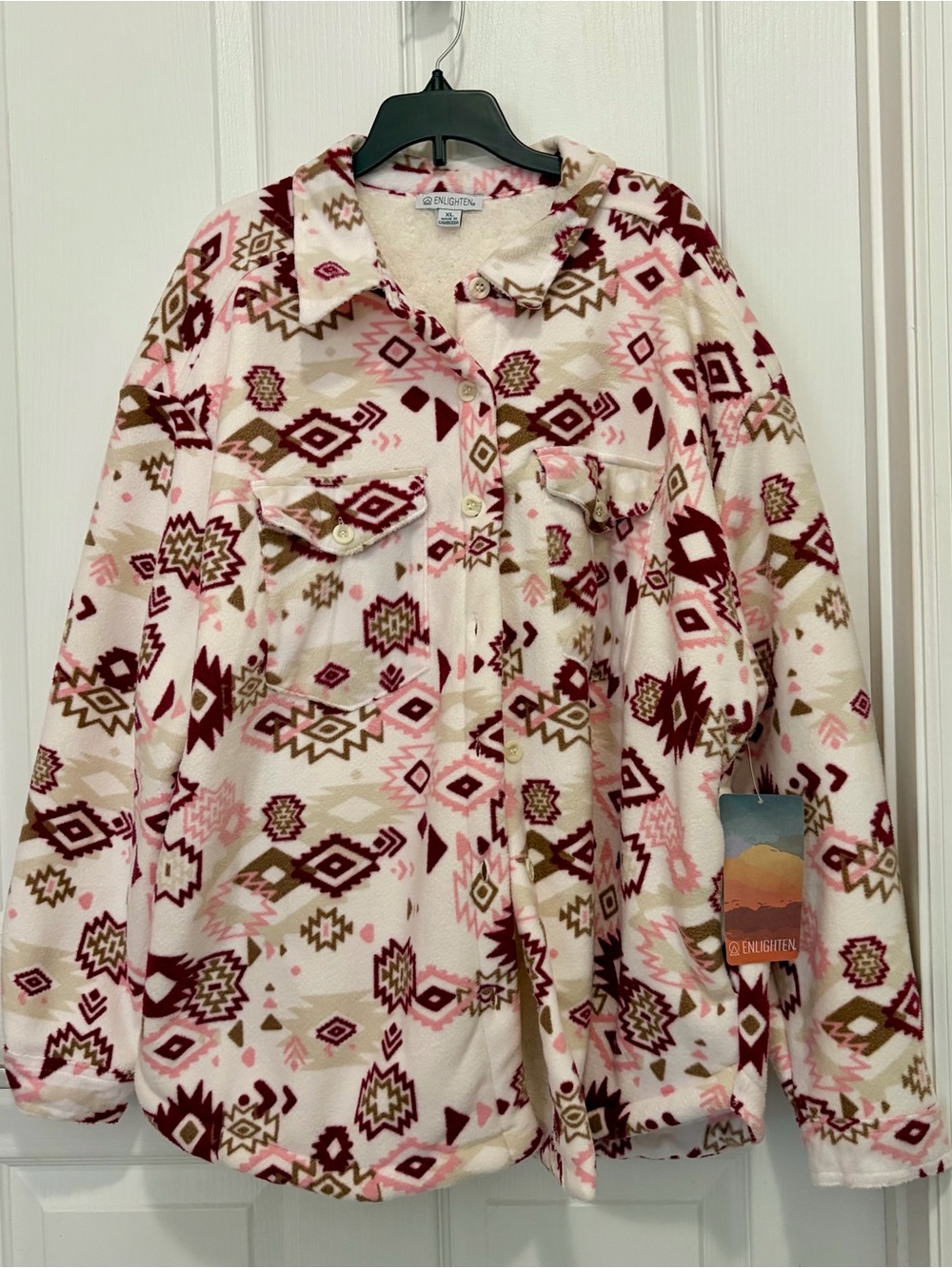 Pink & Cream Aztec Fleece Shacket - Picture 1 of 6